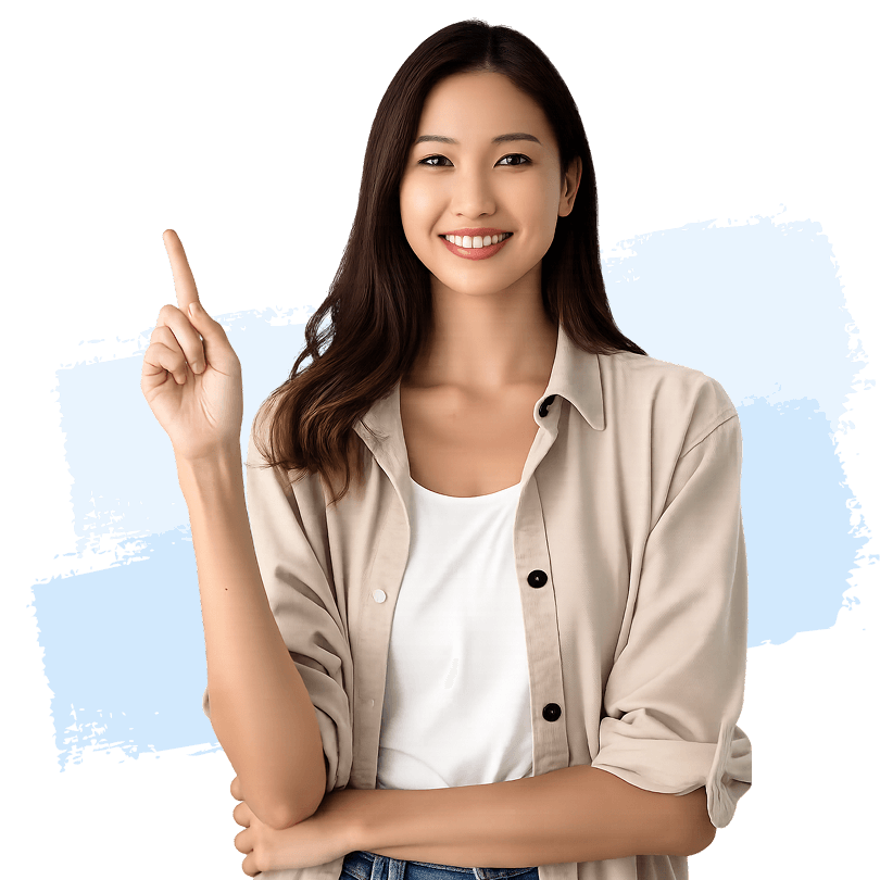 指向上方的女性